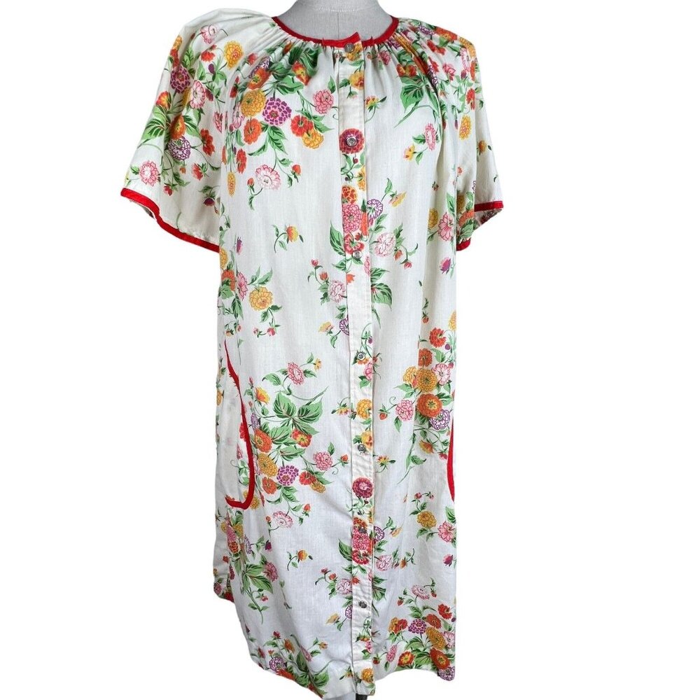 Vintage Models Coat House Coat Size  Floral Snap Front‎ Duster Muumuu Robe
